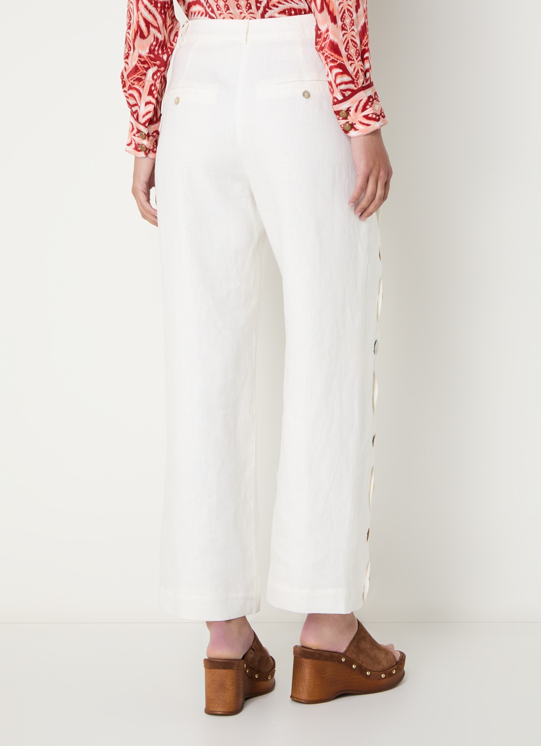 Farm Rio High waist loose fit broek van linnen - achterkant gebroken wit
