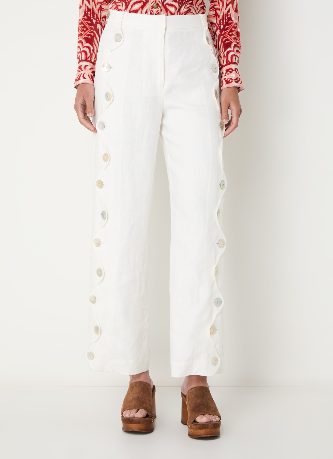 Farm Rio High waist loose fit broek van linnen - detail 2 gebroken wit
