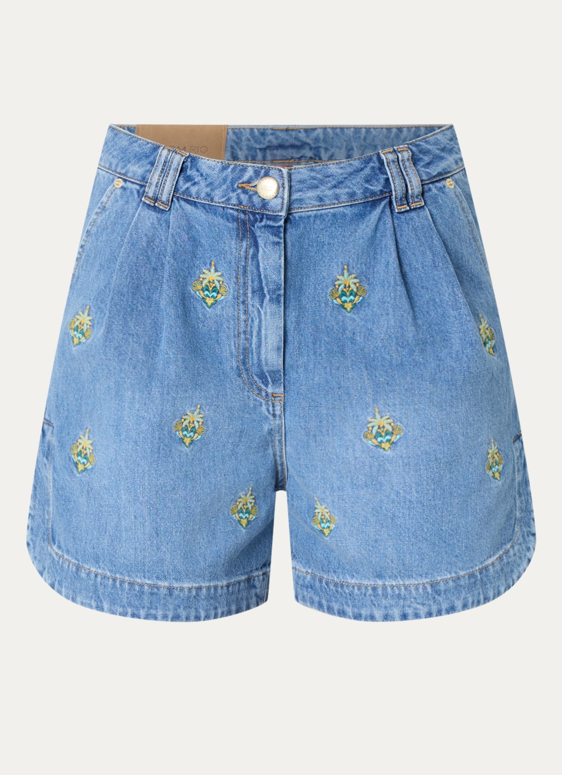Farm Rio High waist loose fit korte broek van denim met borduring - voorkant 2 indigo