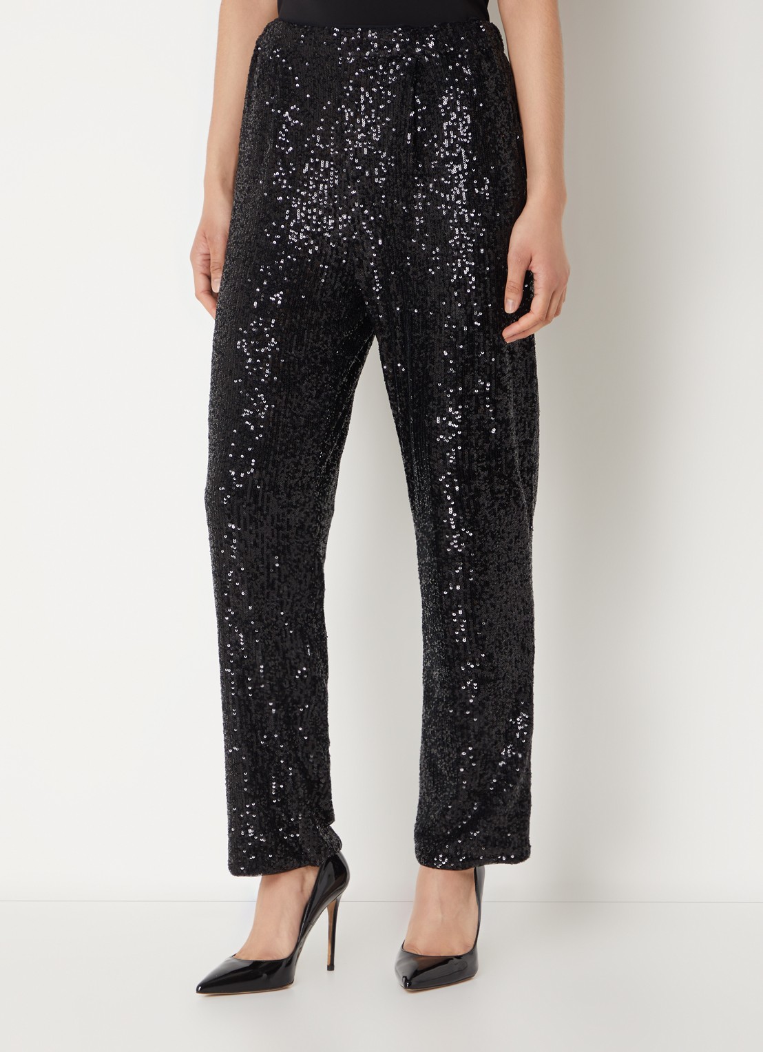 Farm Rio High waist straight fit pantalon met pailletten en steekzakken - detail 4 zwart