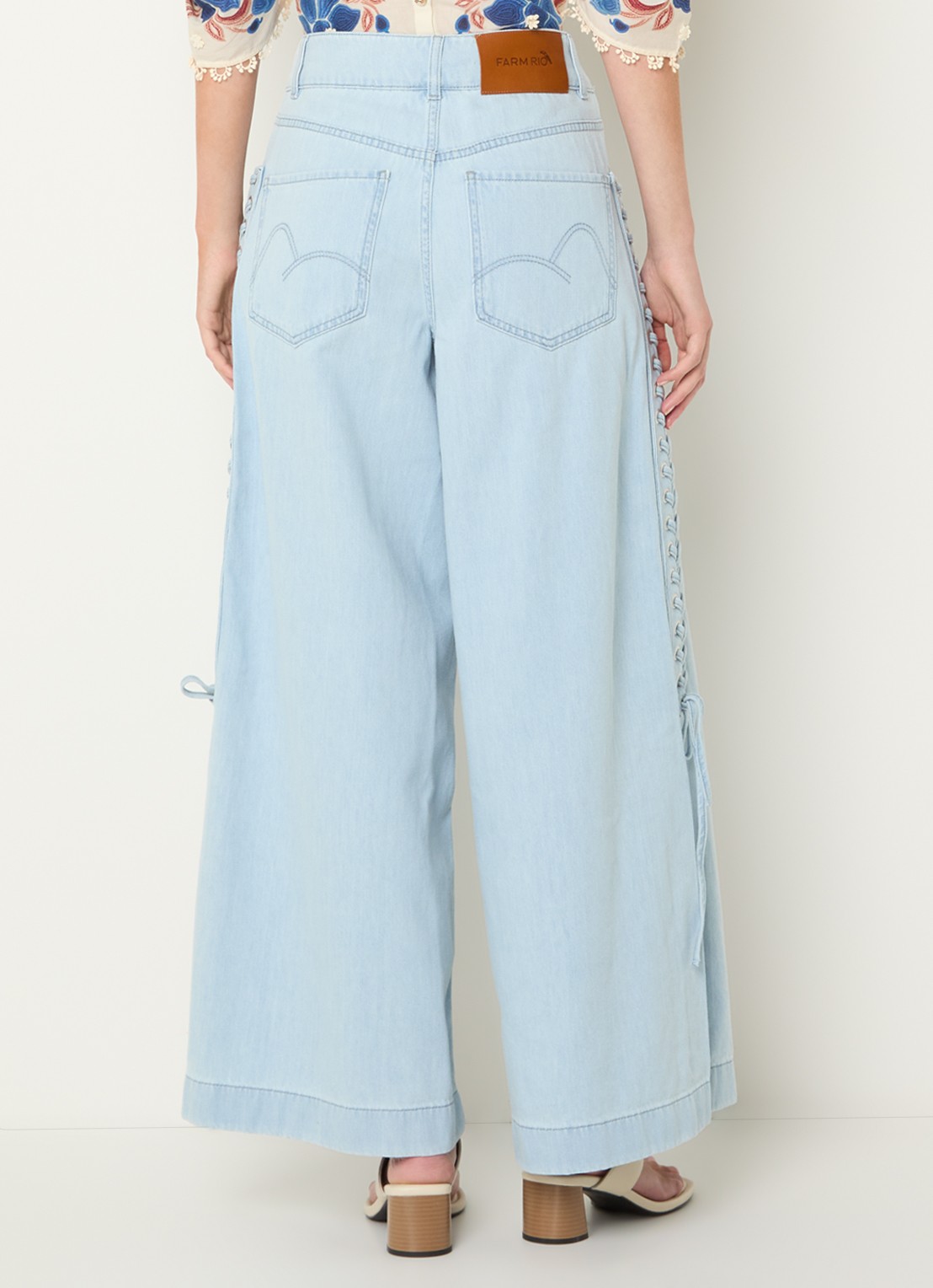 Farm Rio High waist wide fit jeans met lichte wassing - achterkant 4 indigo