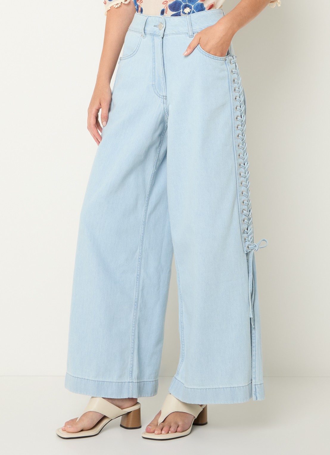 Farm Rio High waist wide fit jeans met lichte wassing - detail 3 indigo