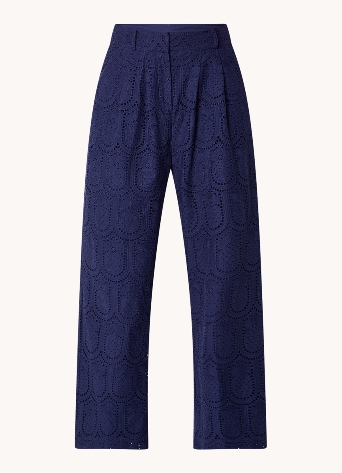 Farm Rio High waist wide fit pantalon met broderie en steekzakken - voorkant 4 donkerblauw