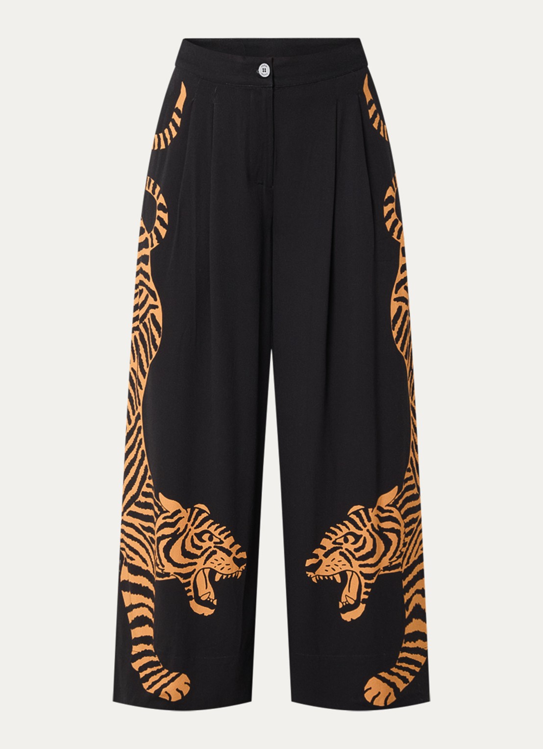 Farm Rio High waist wide fit pantalon met print - voorkant 3 zwart