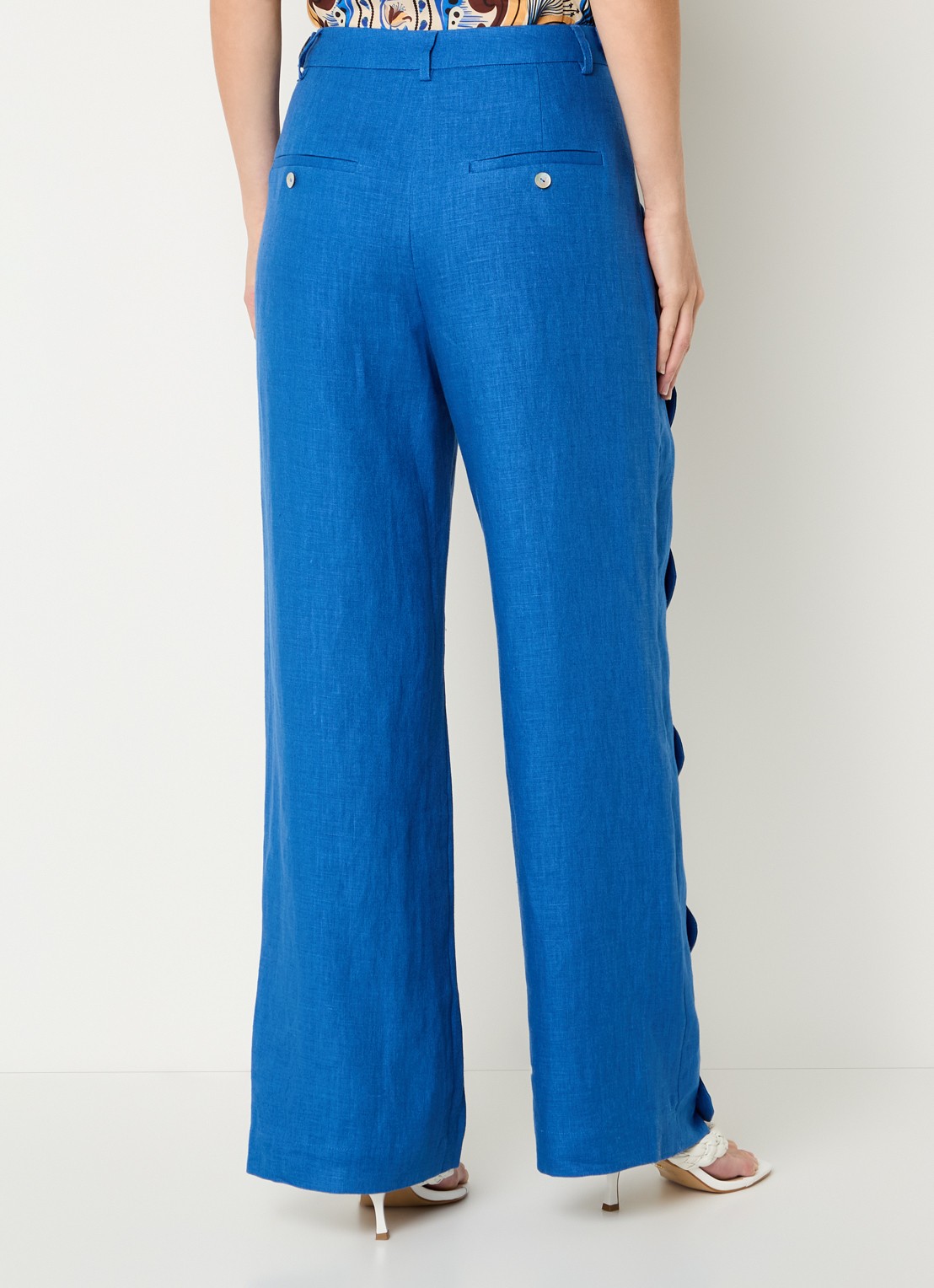 Farm Rio High waist wide fit pantalon van linnen - achterkant 4 donkerblauw