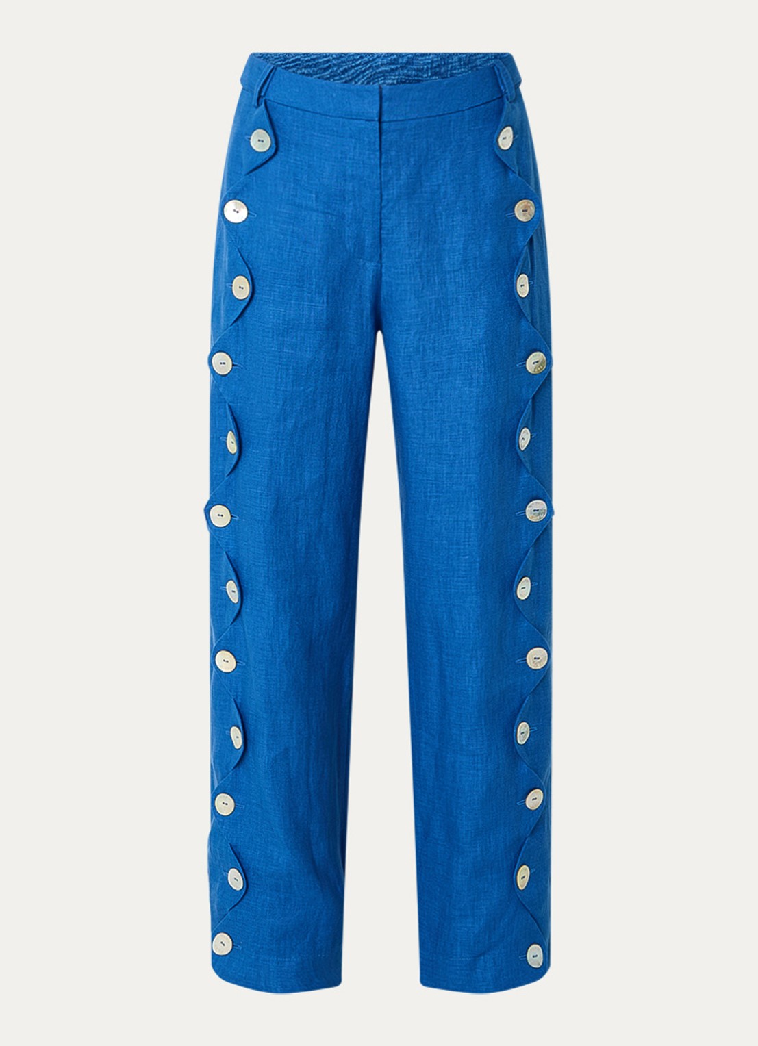 Farm Rio High waist wide fit pantalon van linnen - voorkant 2 donkerblauw