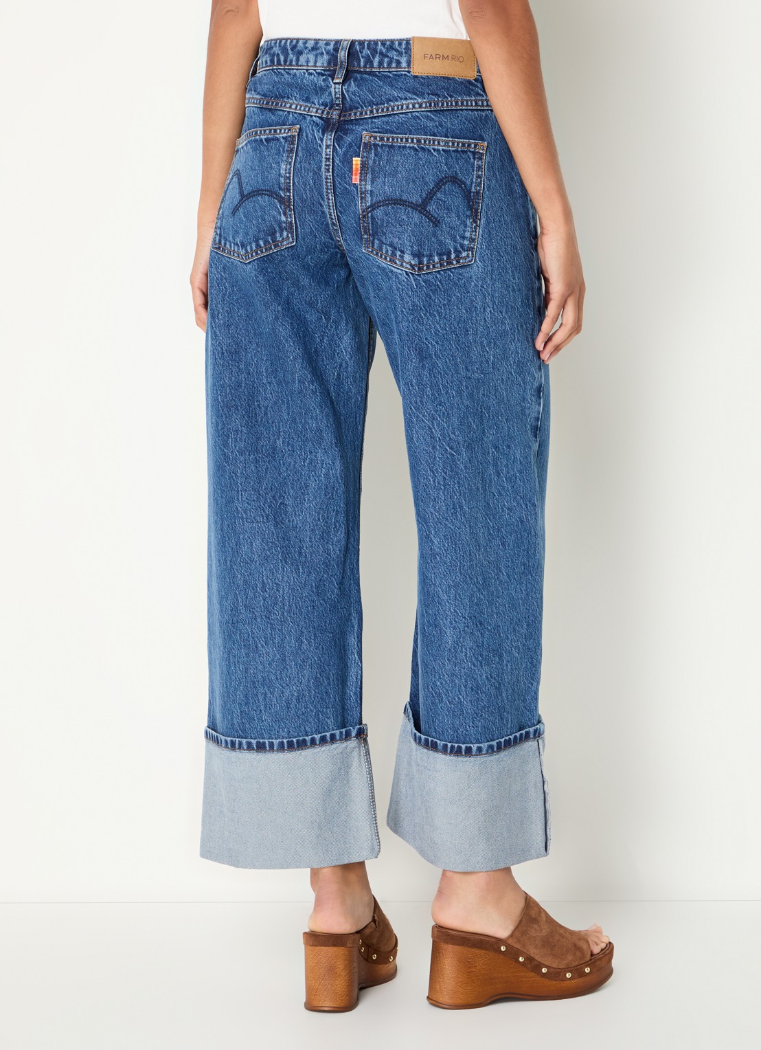 Farm Rio High waist wide leg jeans met medium wassing - achterkant 4 indigo