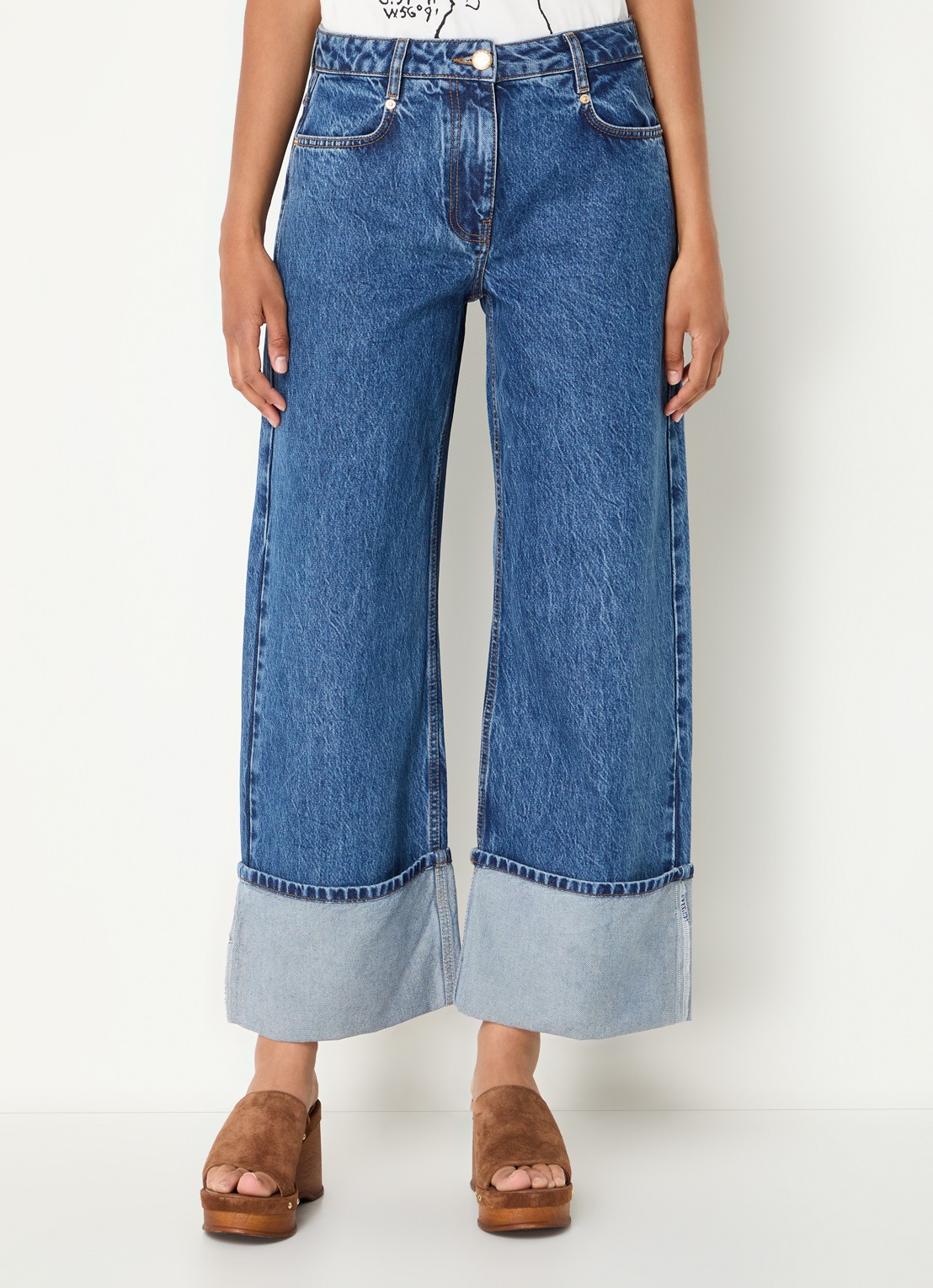 Farm Rio High waist wide leg jeans met medium wassing - detail indigo