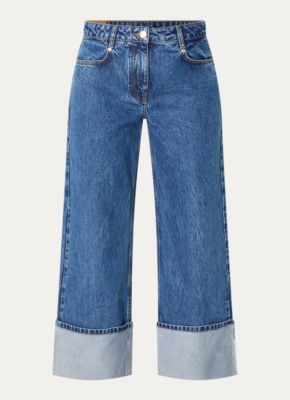 Farm Rio High waist wide leg jeans met medium wassing - voorkant 2 indigo