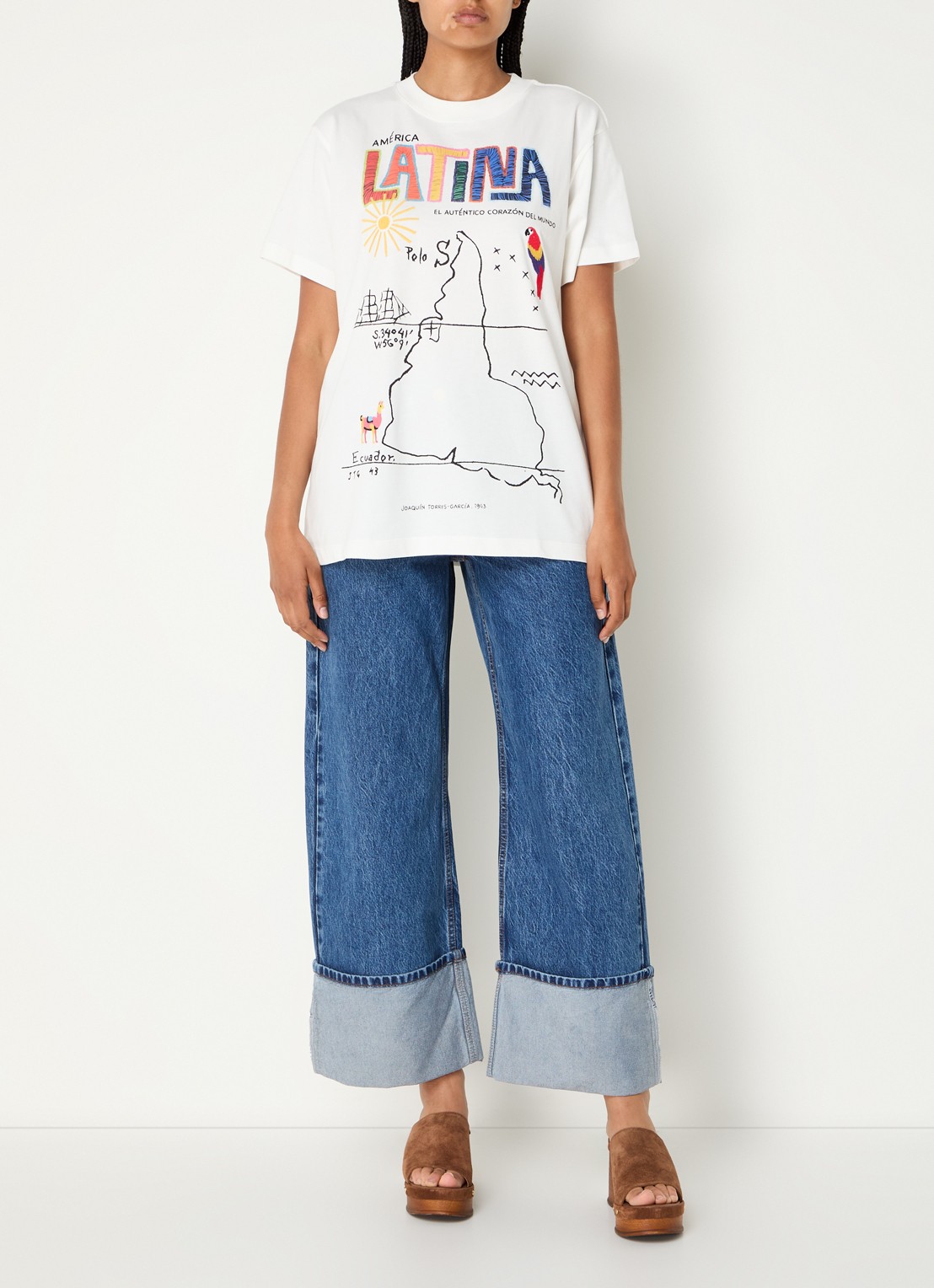 Farm Rio High waist wide leg jeans met medium wassing - voorkant 3 indigo