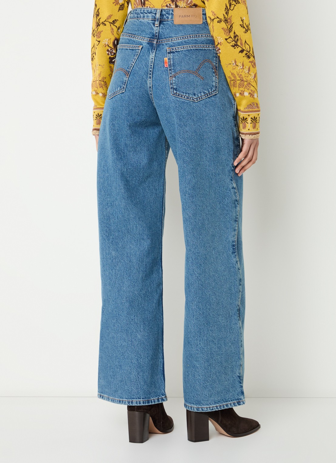 Farm Rio High waist wide leg jeans met steekzakken - achterkant indigo