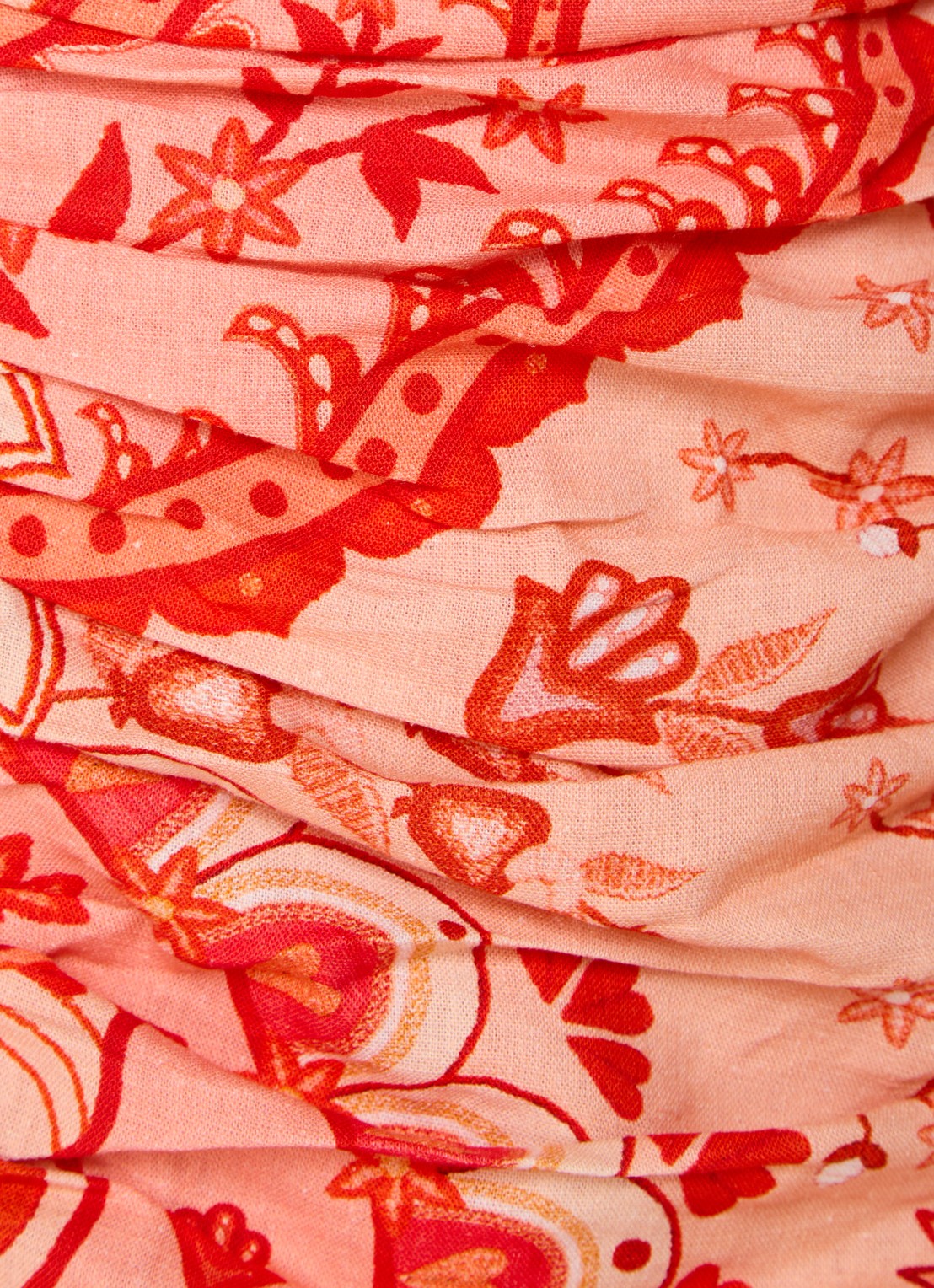 Farm Rio Jaipur midi jurk in linnenblend met bloemenprint - detail 3 koraalrood
