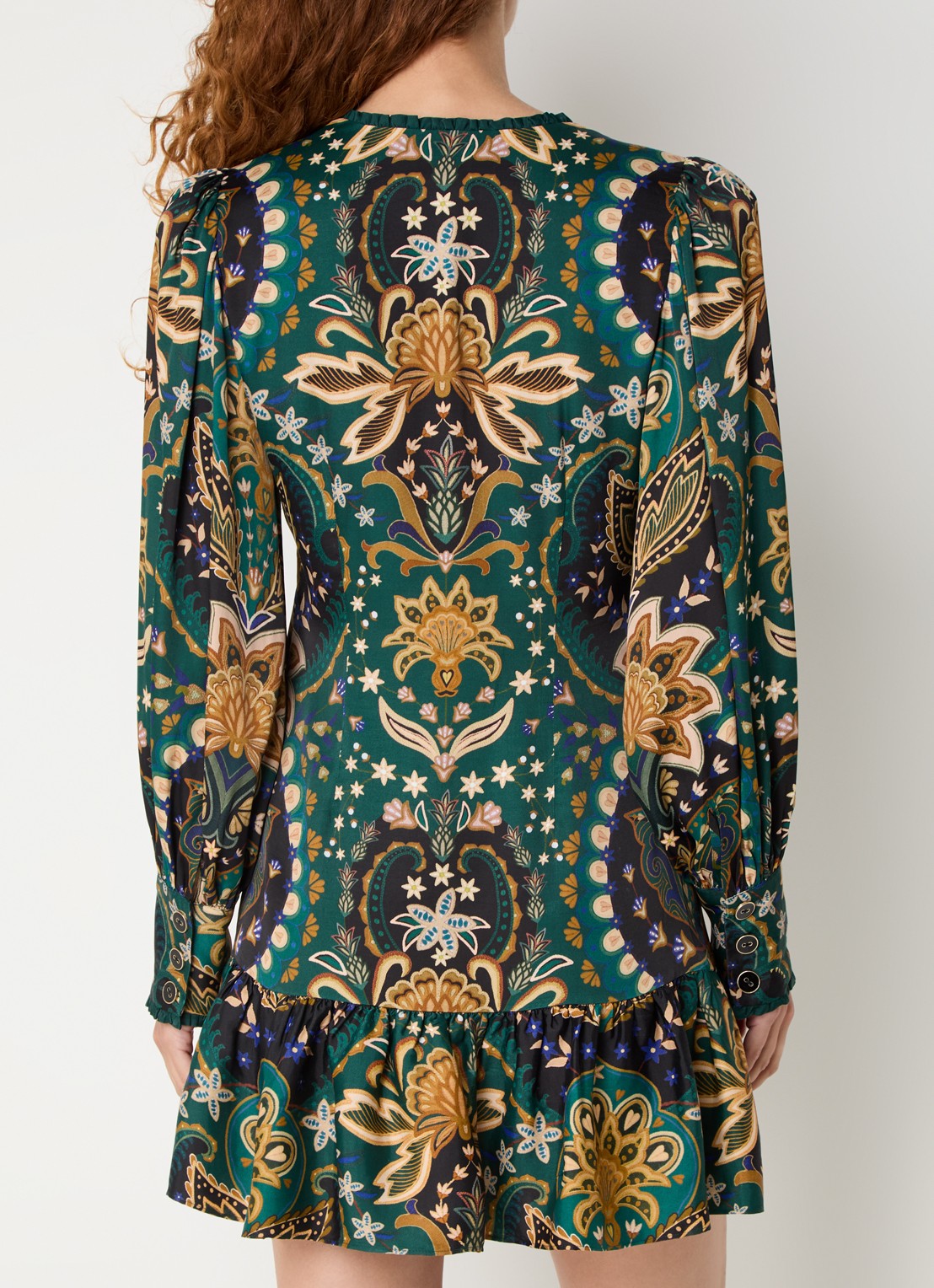 Farm Rio Jaipur mini blousejurk met print en ruches - achterkant 4 groen