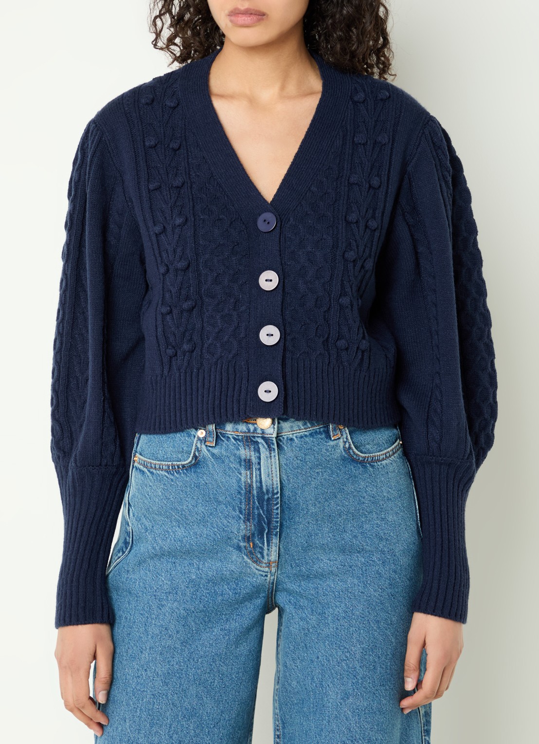 Farm Rio Kabelgebreid vest met ballonmouw - detail 4 donkerblauw