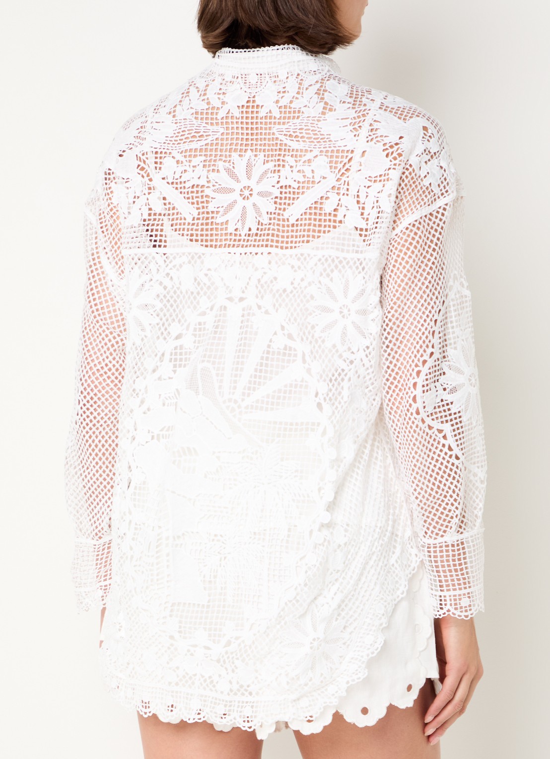 Farm Rio Landscape Guipure blouse met opengewerkt dessin - achterkant 4 gebroken wit