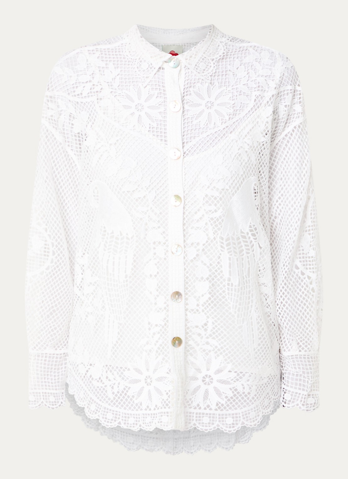Farm Rio Landscape Guipure blouse met opengewerkt dessin - voorkant 2 gebroken wit