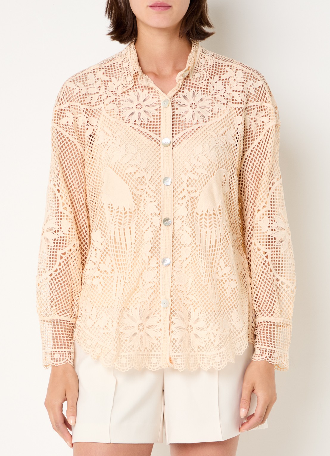 Farm Rio Landscape Guipure blouse met opengewerkt dessin - detail 2 creme