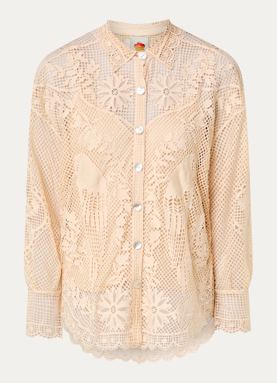 Farm Rio Landscape Guipure blouse met opengewerkt dessin - voorkant 3 creme