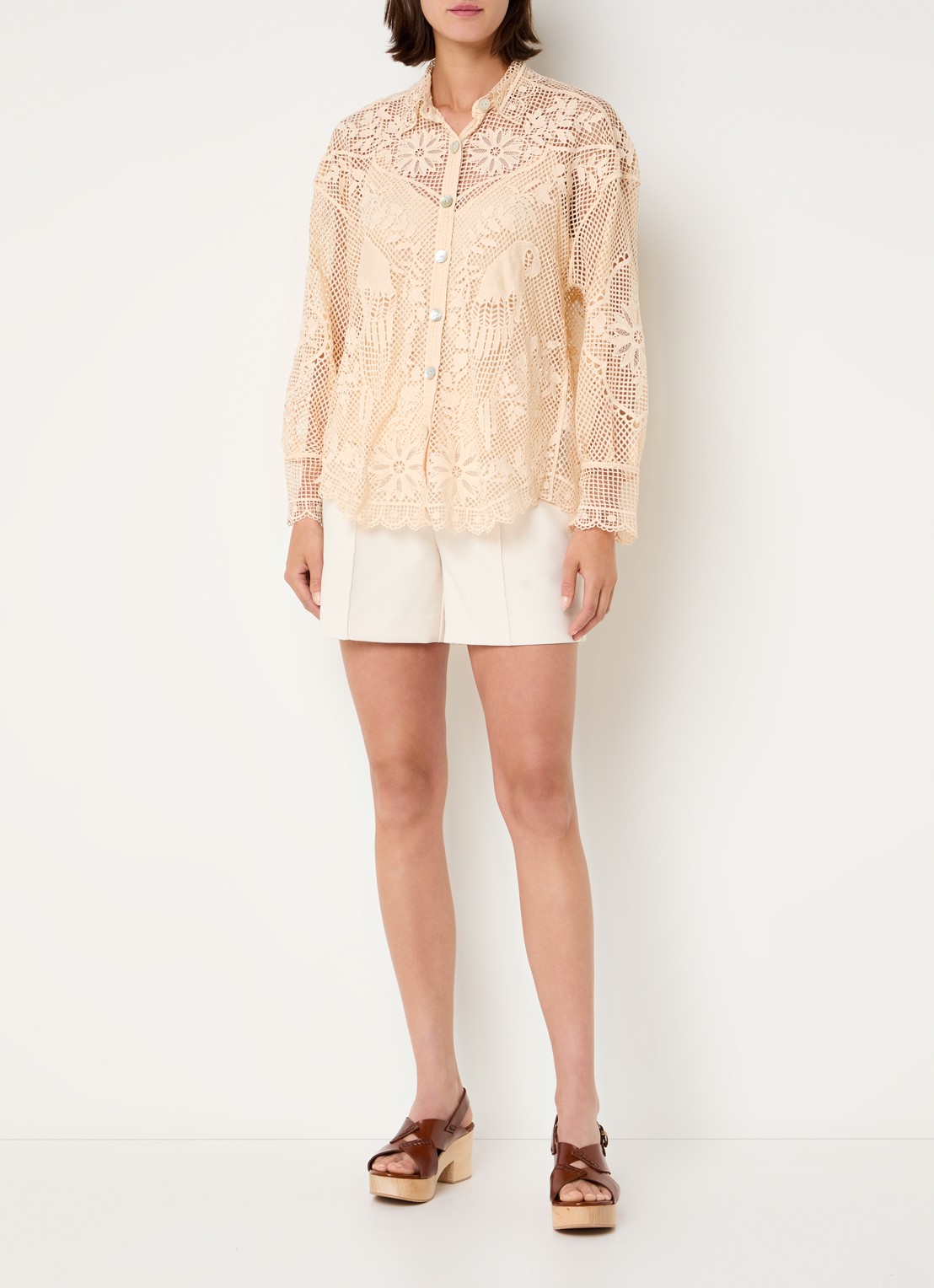 Farm Rio Landscape Guipure blouse met opengewerkt dessin - voorkant 4 creme
