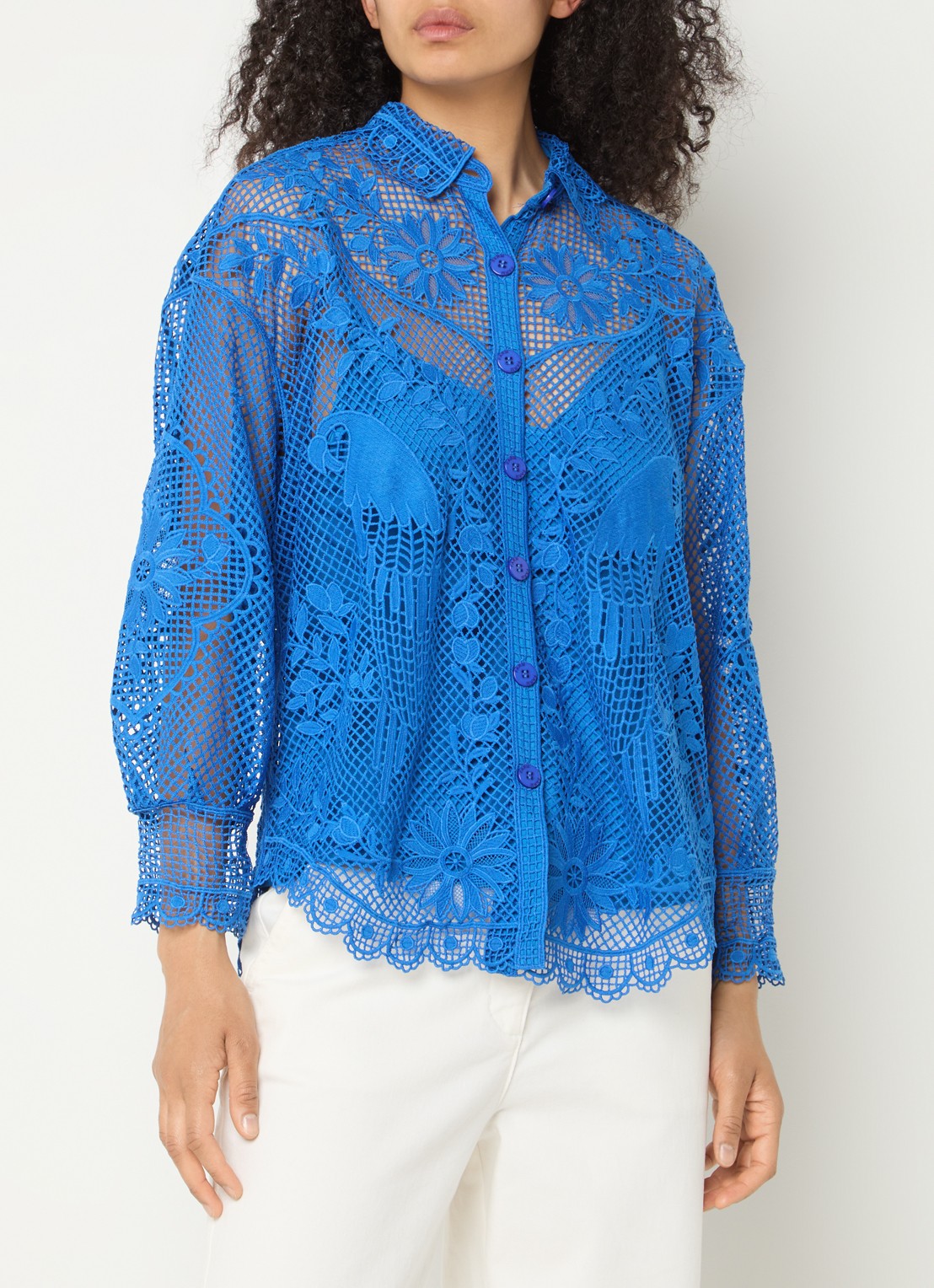 Farm Rio Landscape Guipure blouse van kant  - detail 3 donkerblauw