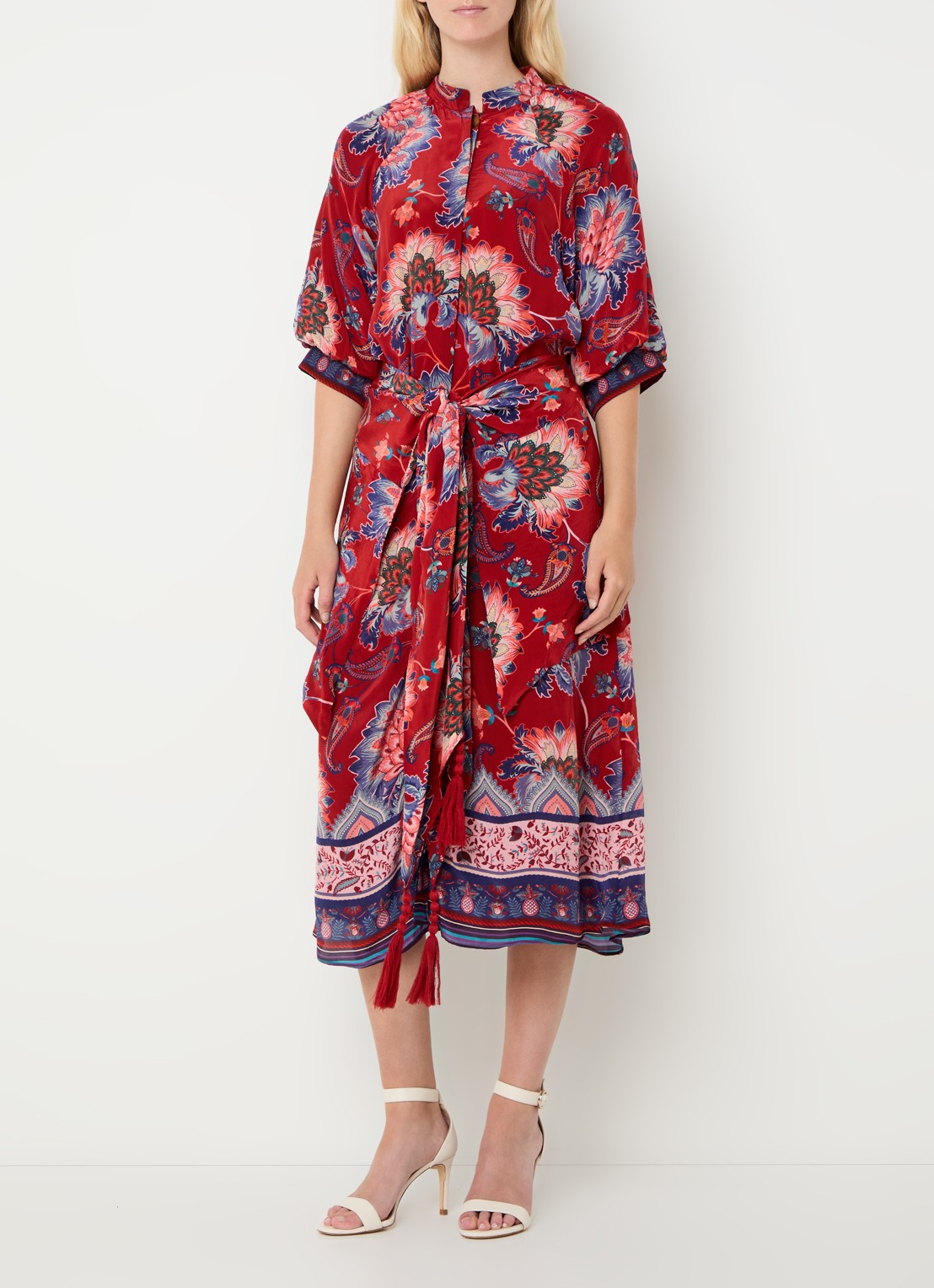 Farm Rio Luang midi blousejurk met bloemenprint en gestrikt detail - detail 3 rood