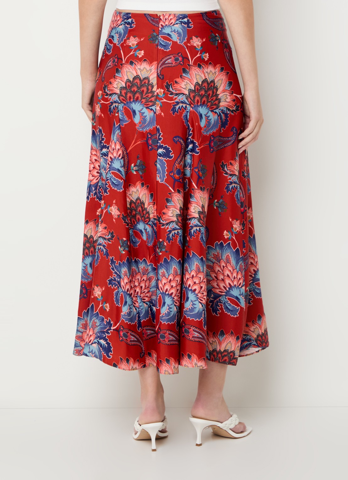 Farm Rio Luang midi rok met bloemenprint - achterkant donkerrood