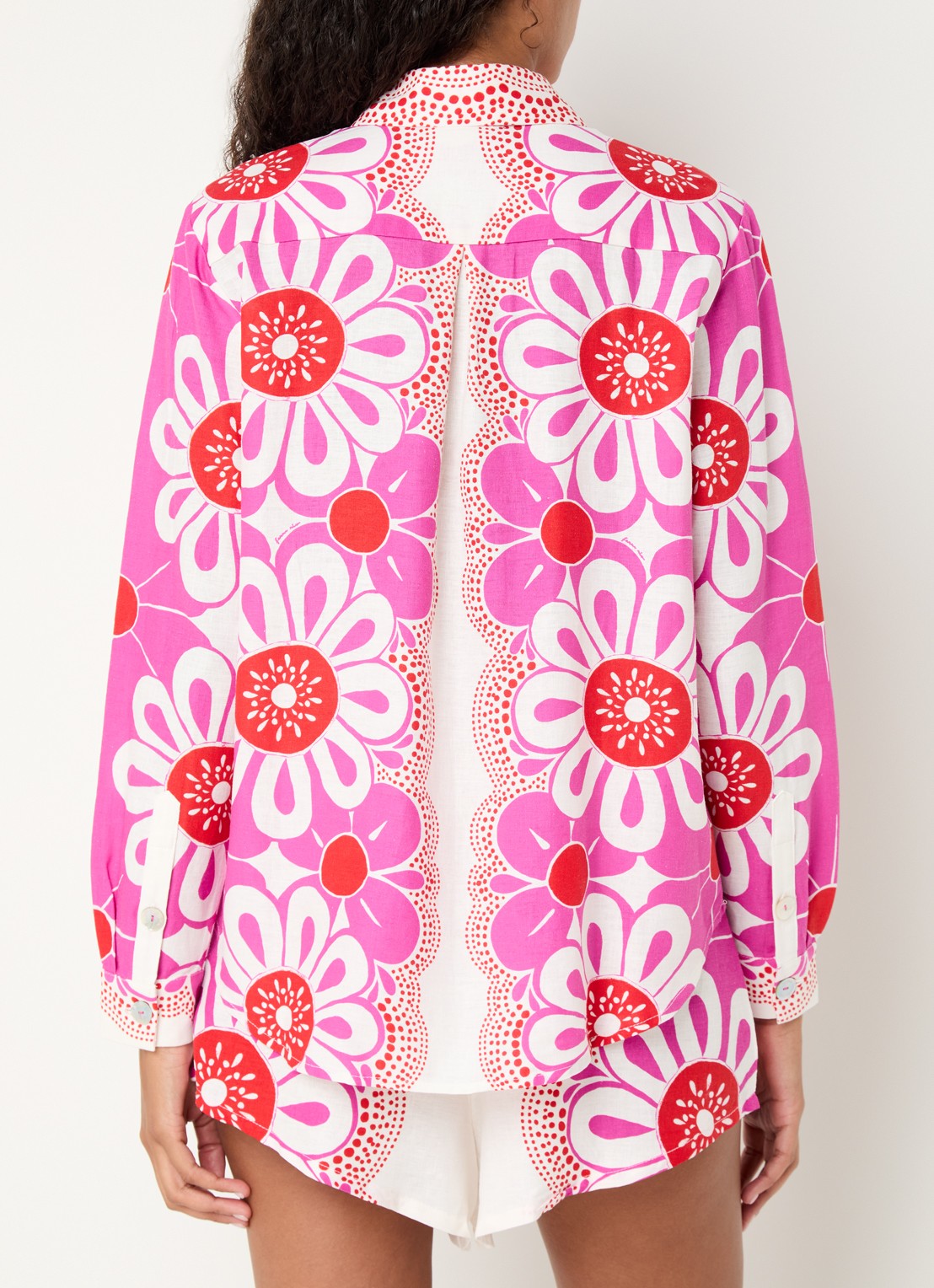 Farm Rio Maia blouse in linnenblend met bloemenprint  - achterkant fuchsia