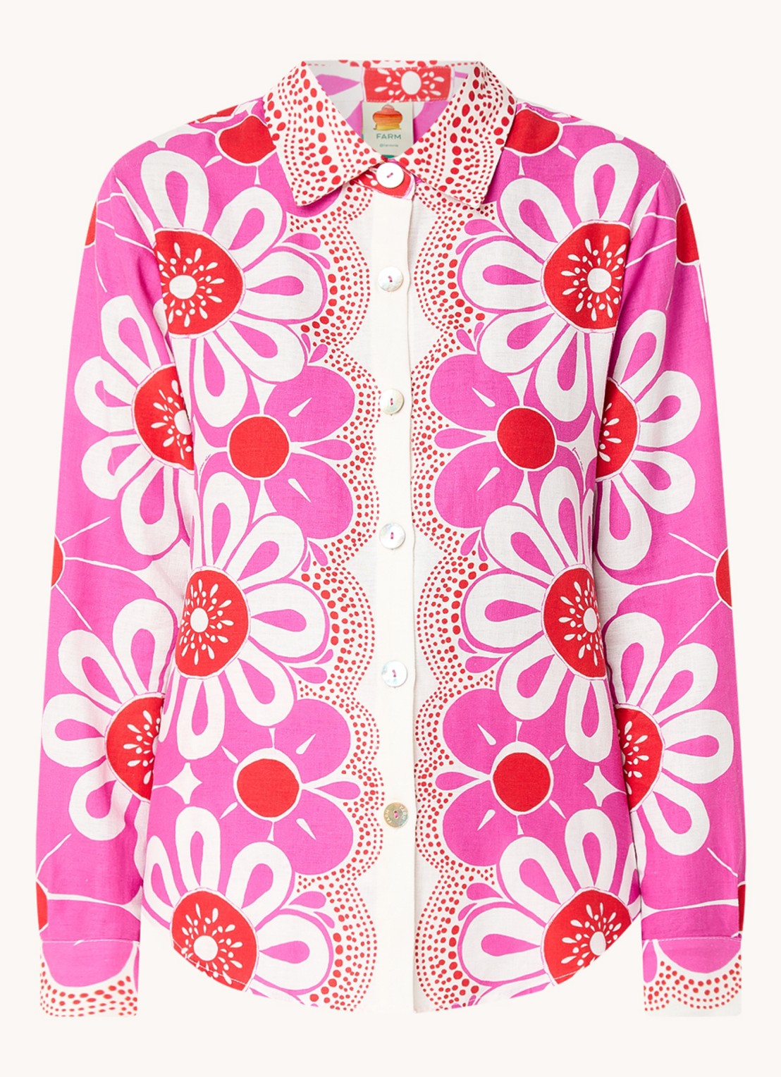 Farm Rio Maia blouse in linnenblend met bloemenprint  - voorkant 2 fuchsia