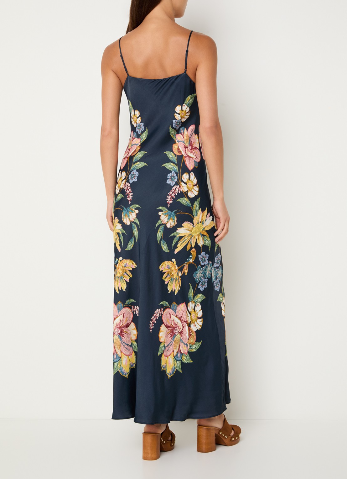 Farm Rio Maira maxi jurk met bloemenprint - achterkant 4 donkerblauw