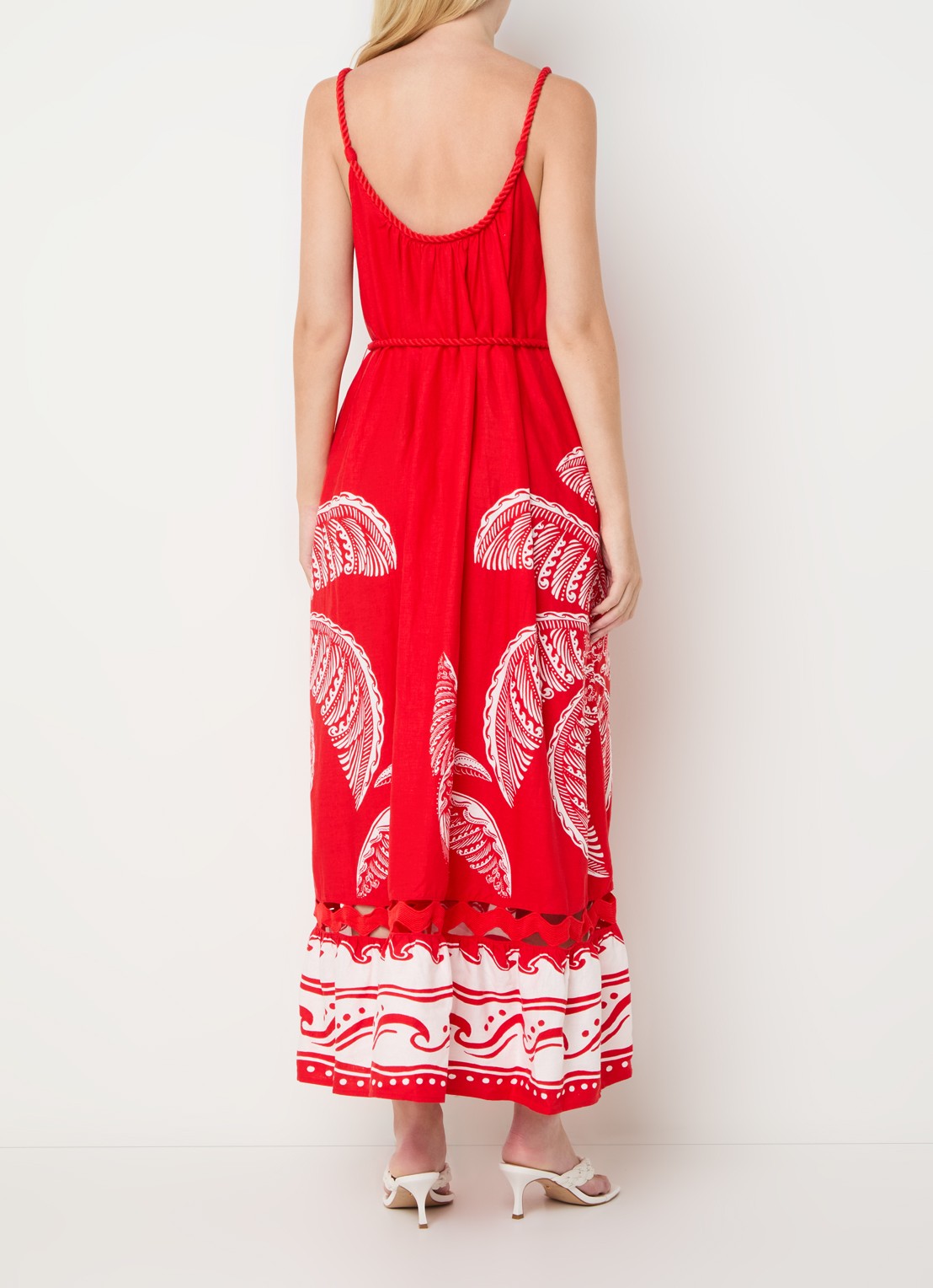 Farm Rio Majestic Coconut Tree maxi jurk in linnenblend met volant - achterkant 2 rood