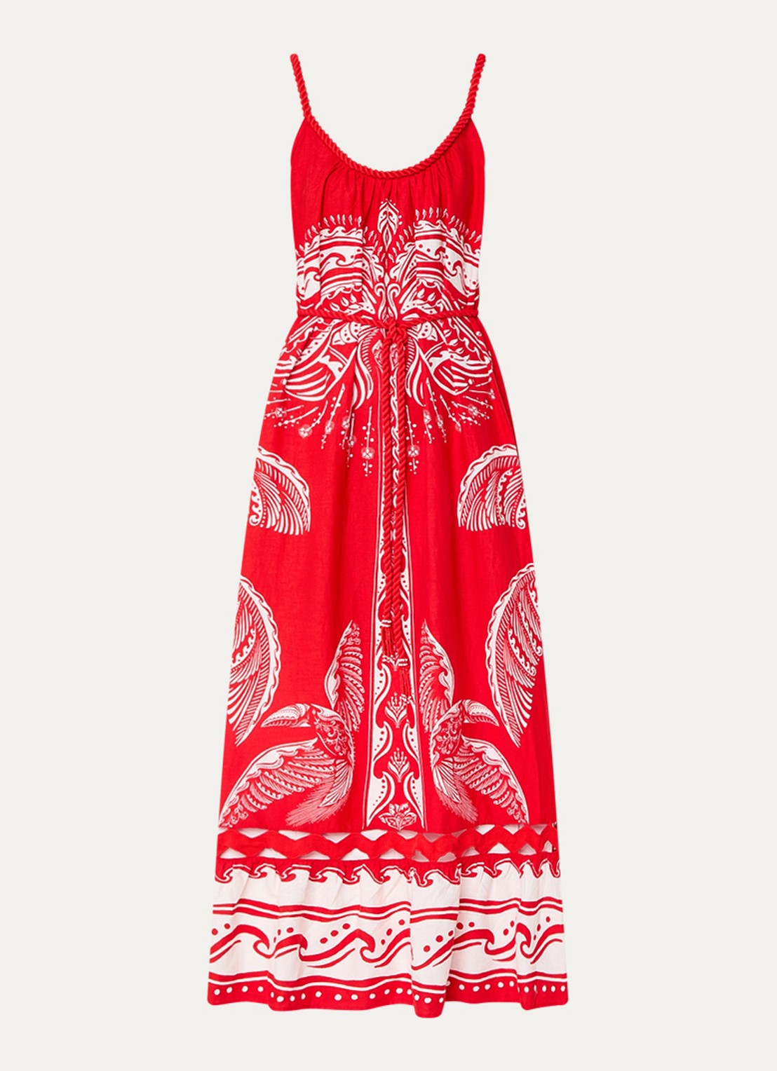 Farm Rio Majestic Coconut Tree maxi jurk in linnenblend met volant - voorkant 3 rood