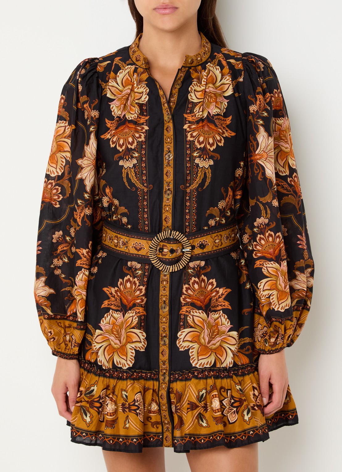 Farm Rio Majestic Garden mini tuniekjurk met strikceintuur - detail 4 zwart