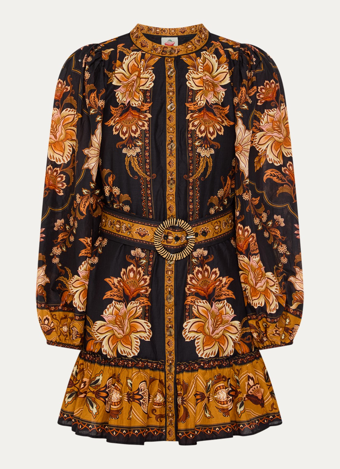 Farm Rio Majestic Garden mini tuniekjurk met strikceintuur - voorkant 2 zwart
