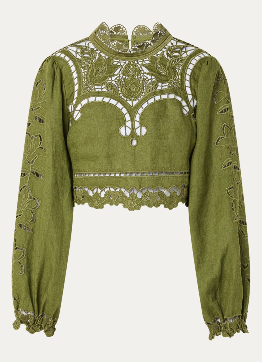 Farm Rio Majestic tuniek van linnen met broderie - voorkant 2 mosgroen