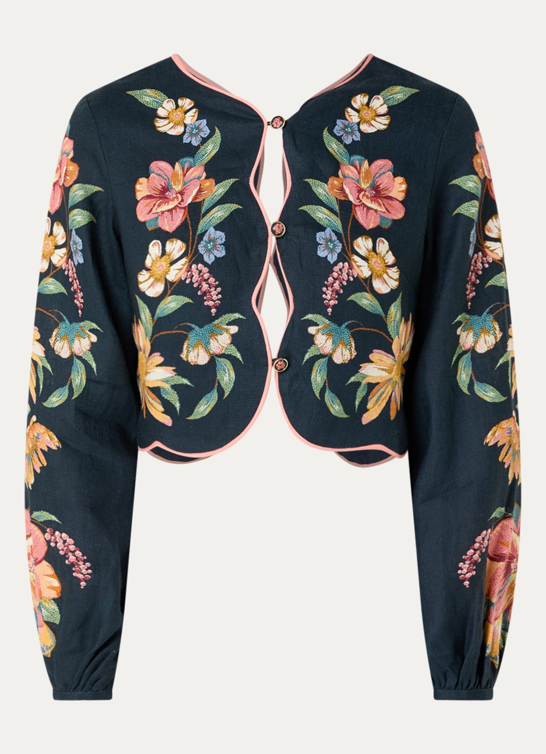 Farm Rio Maria cropped top van linnen met cut-out details - voorkant 2 donkerblauw