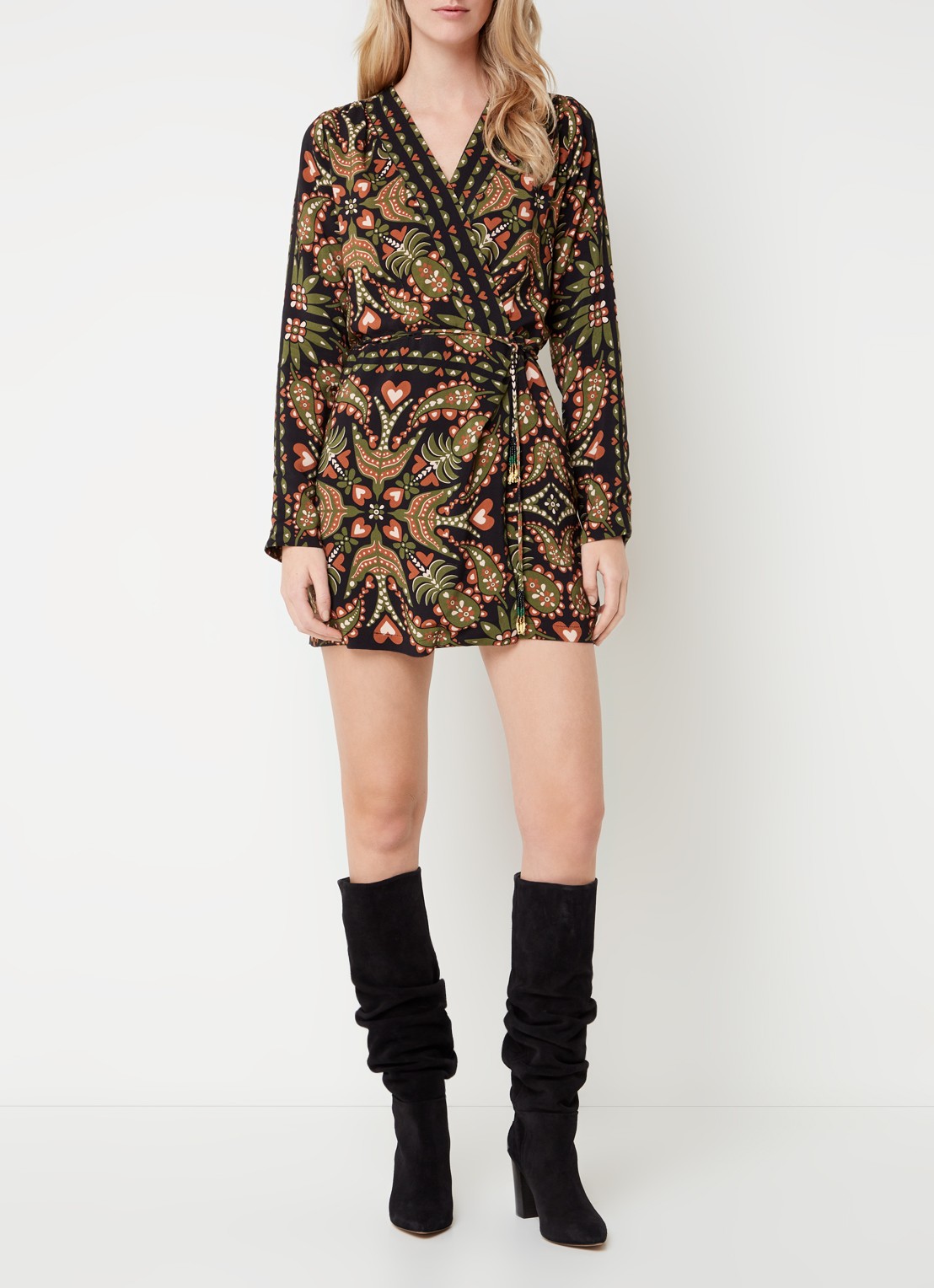 Farm Rio Martina mini wikkeljurk met print - voorkant 3 zwart