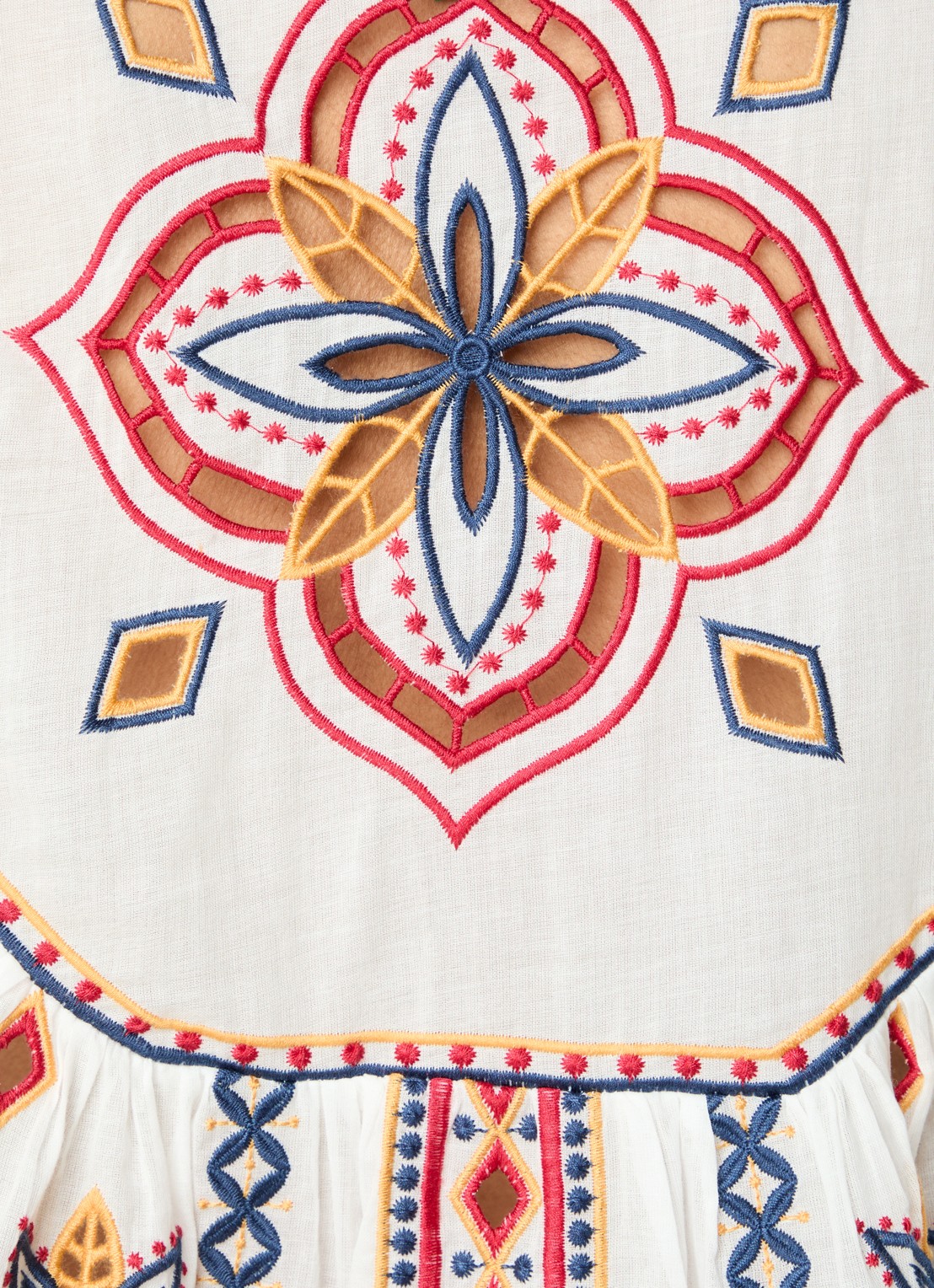 Farm Rio Marys tuniek met opengewerkt dessin en strikkraag - detail 3 gebroken wit