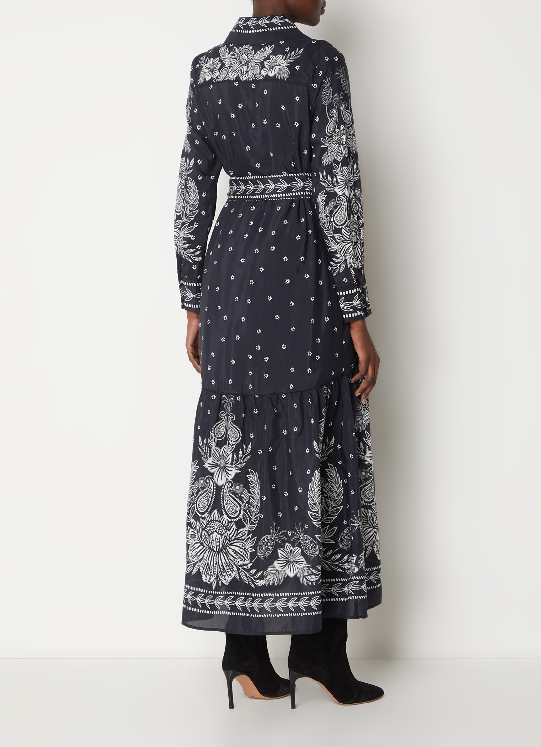 Farm Rio Maxi blousejurk met paisley dessin en strikceintuur - achterkant zwart