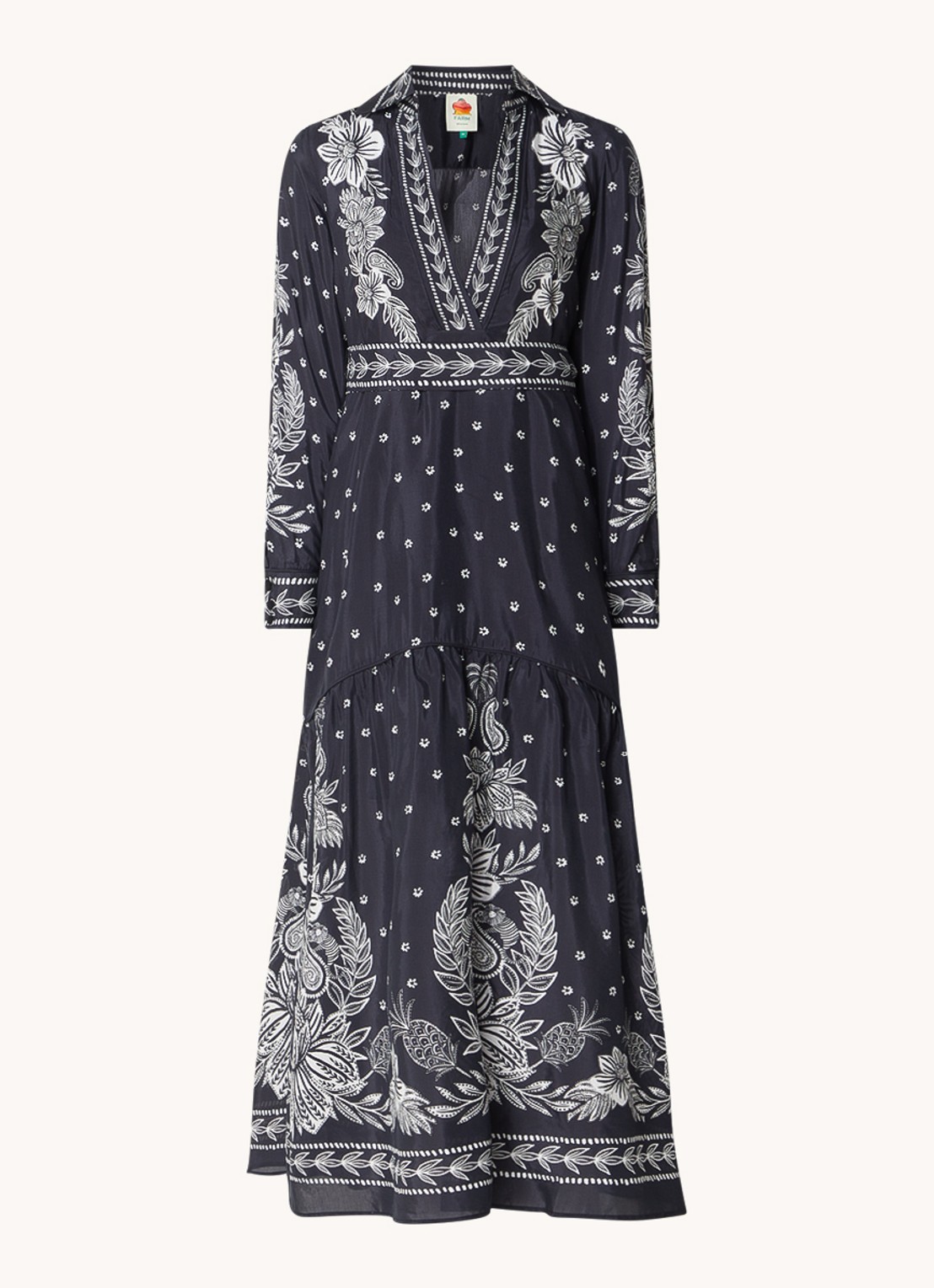 Farm Rio Maxi blousejurk met paisley dessin en strikceintuur - voorkant 2 zwart