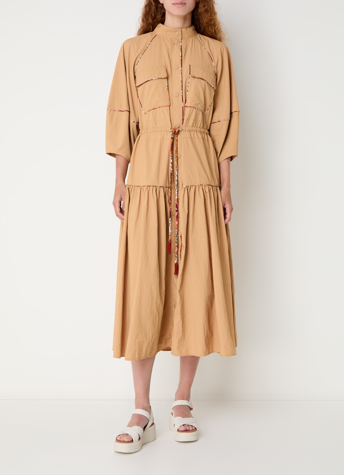 Farm Rio Maxi blousejurk met strikceintuur - detail 2 camel