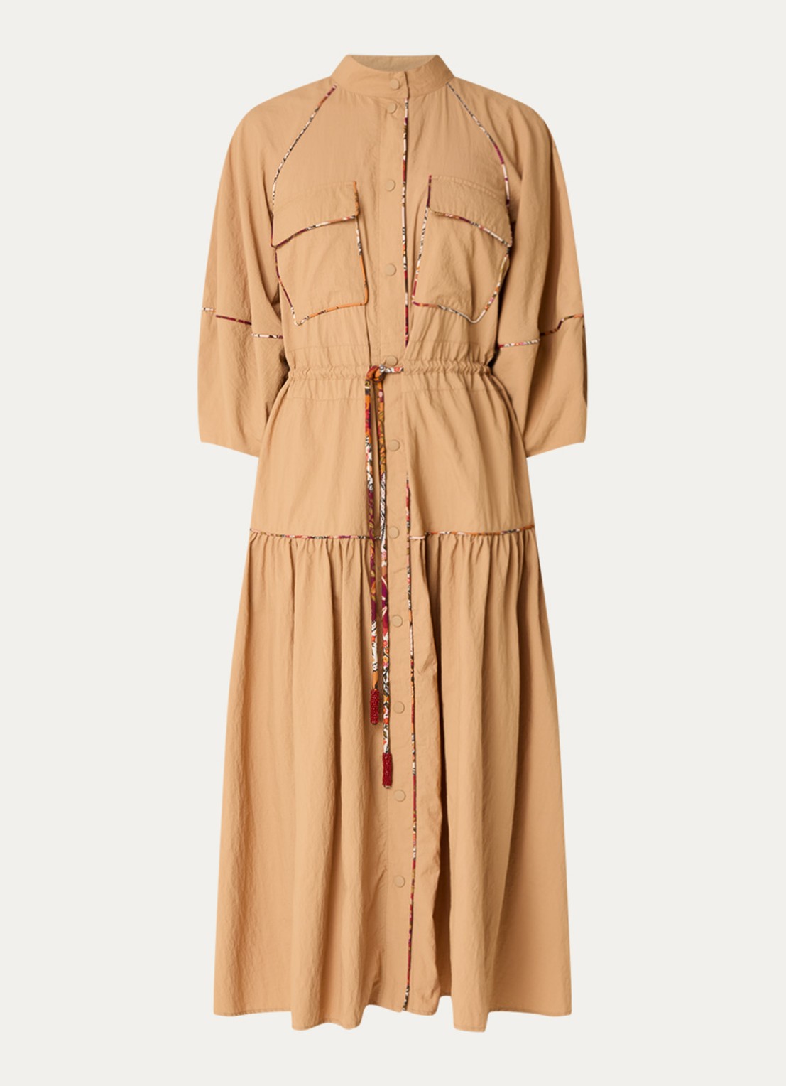 Farm Rio Maxi blousejurk met strikceintuur - voorkant 3 camel