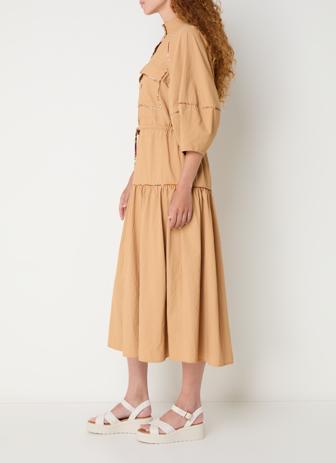 Farm Rio Maxi blousejurk met strikceintuur - voorkant 4 camel