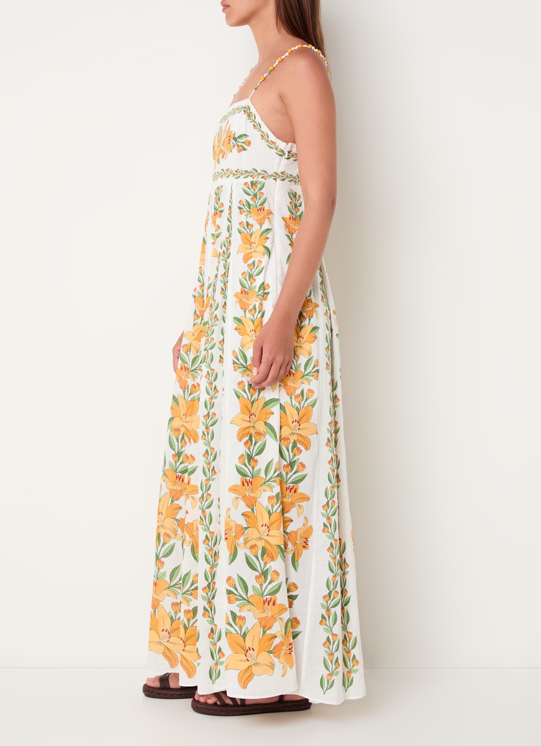 Farm Rio Maxi jurk met bloemenprint en spaghettibandjes - voorkant 2 wit