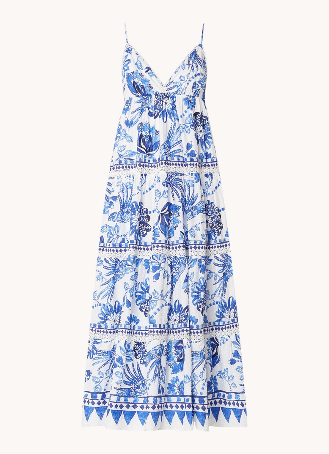 Farm Rio Maxi jurk met bloemenprint - voorkant royalblauw