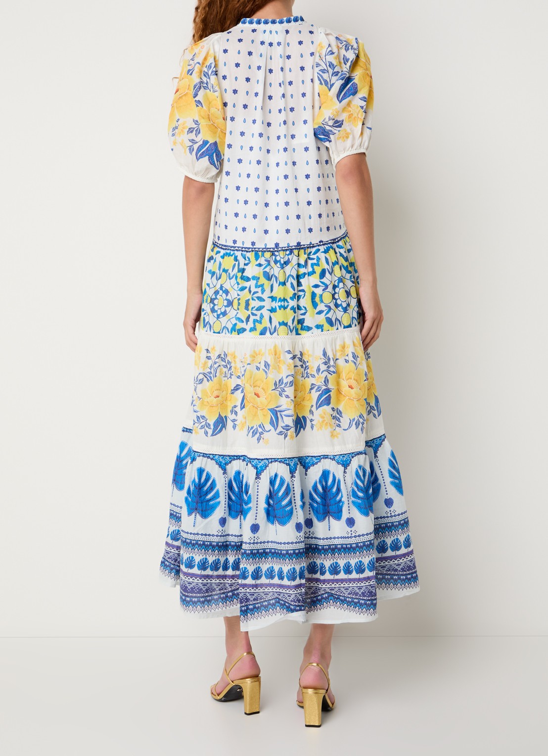 Farm Rio Maxi tuniekjurk met pofmouw en print - achterkant 4 wit