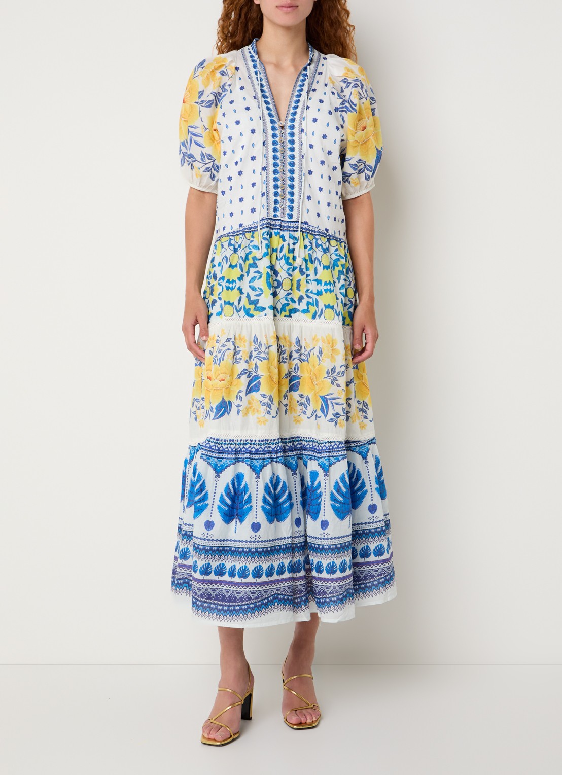 Farm Rio Maxi tuniekjurk met pofmouw en print - detail 3 wit