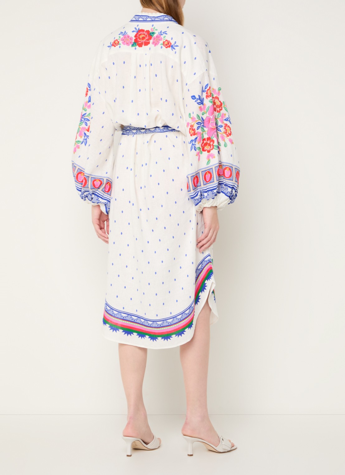 Farm Rio Midi blousejurk in linnenblend met bloemenprint - achterkant gebroken wit