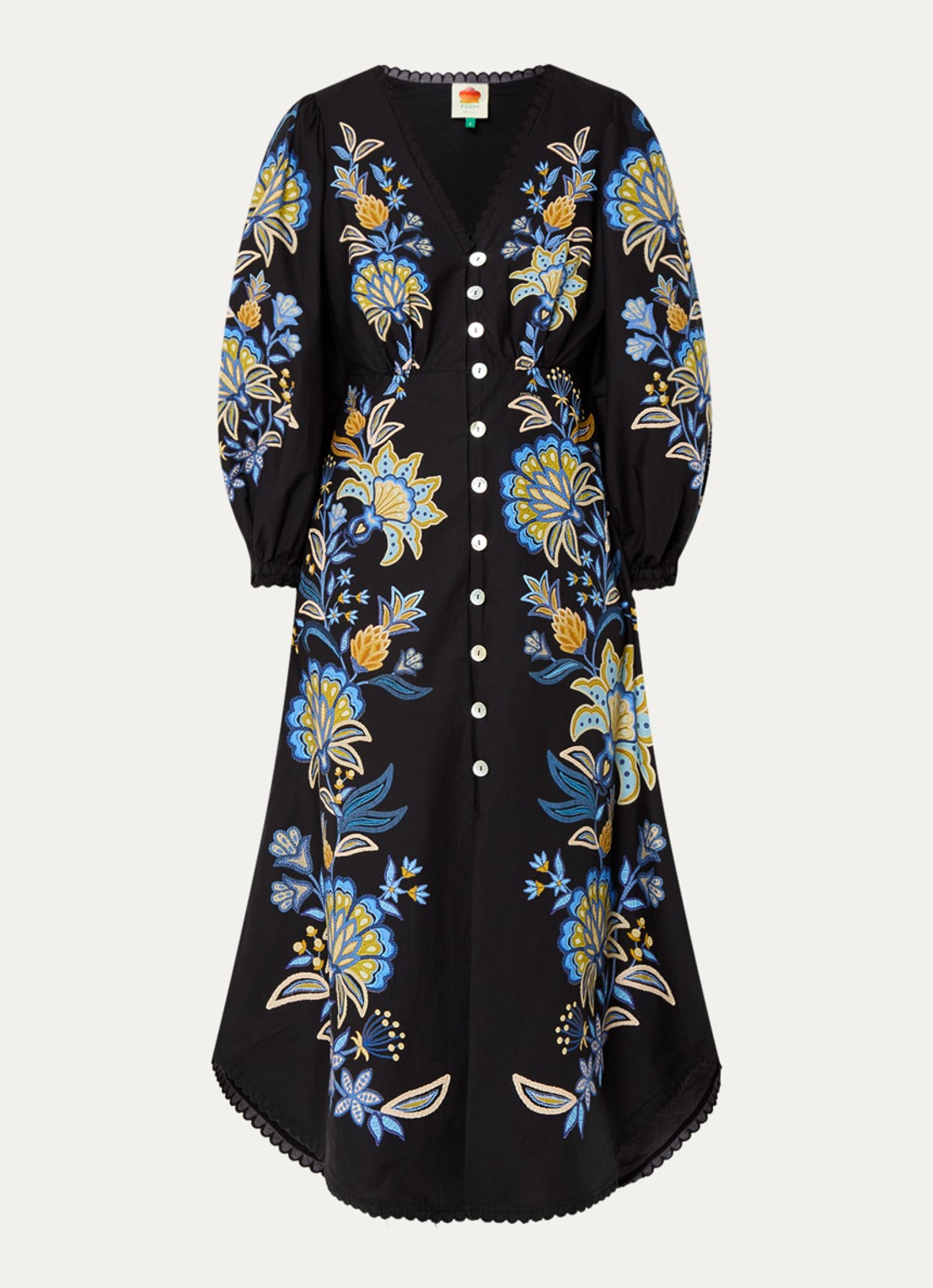 Farm Rio Midi blousejurk van  katoen met bloemenprint - voorkant 2 zwart