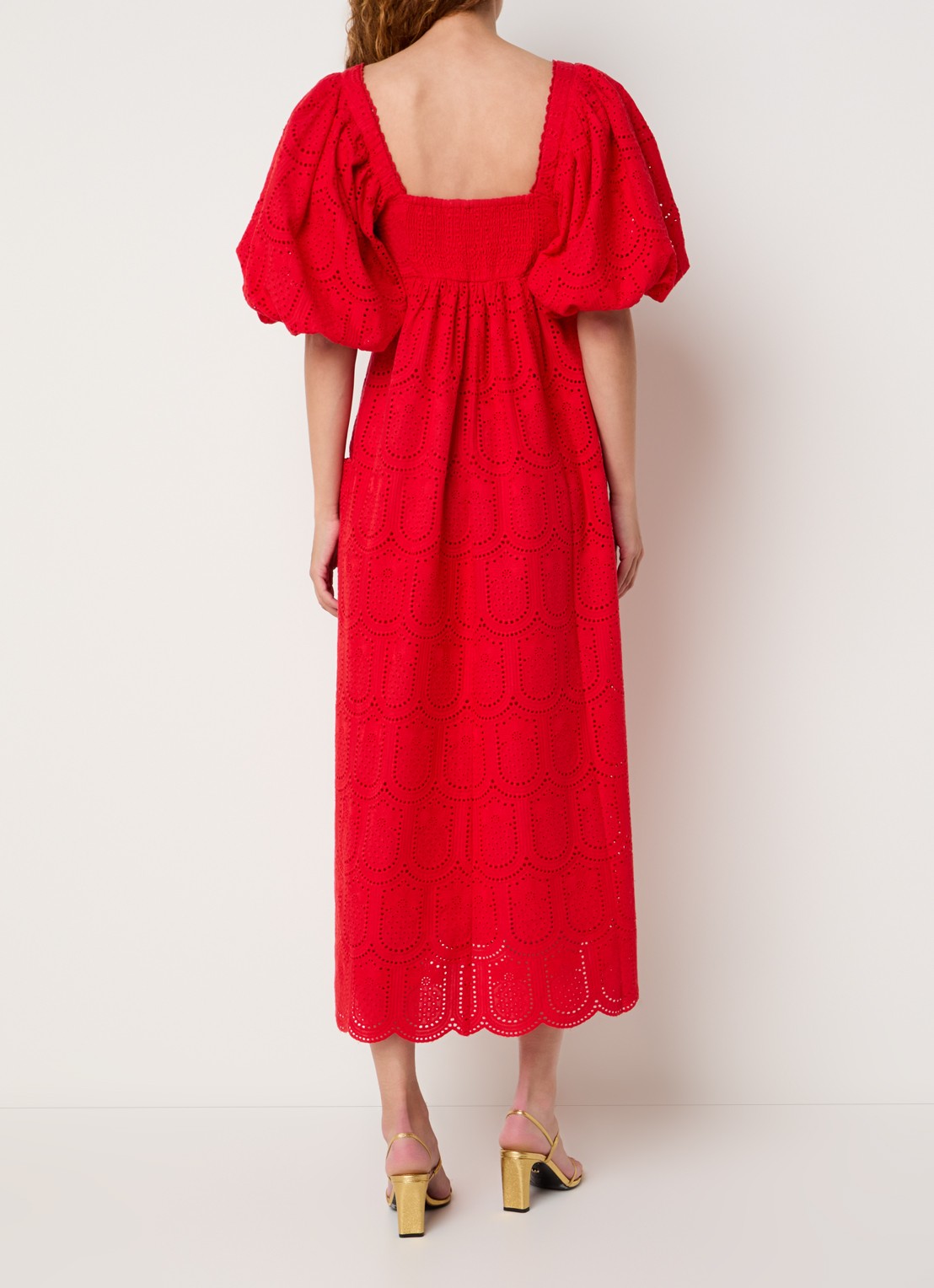 Farm Rio Midi jurk met ballonmouw en broderie - achterkant 4 rood