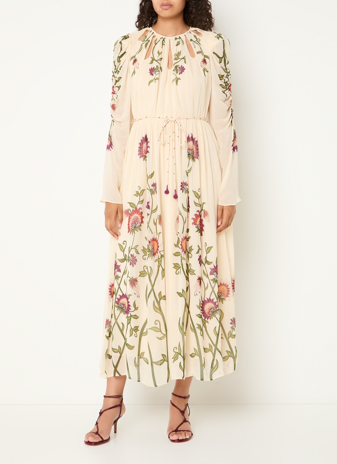 Farm Rio Midi jurk met bloemenprint en cut-out detail - detail 4 creme